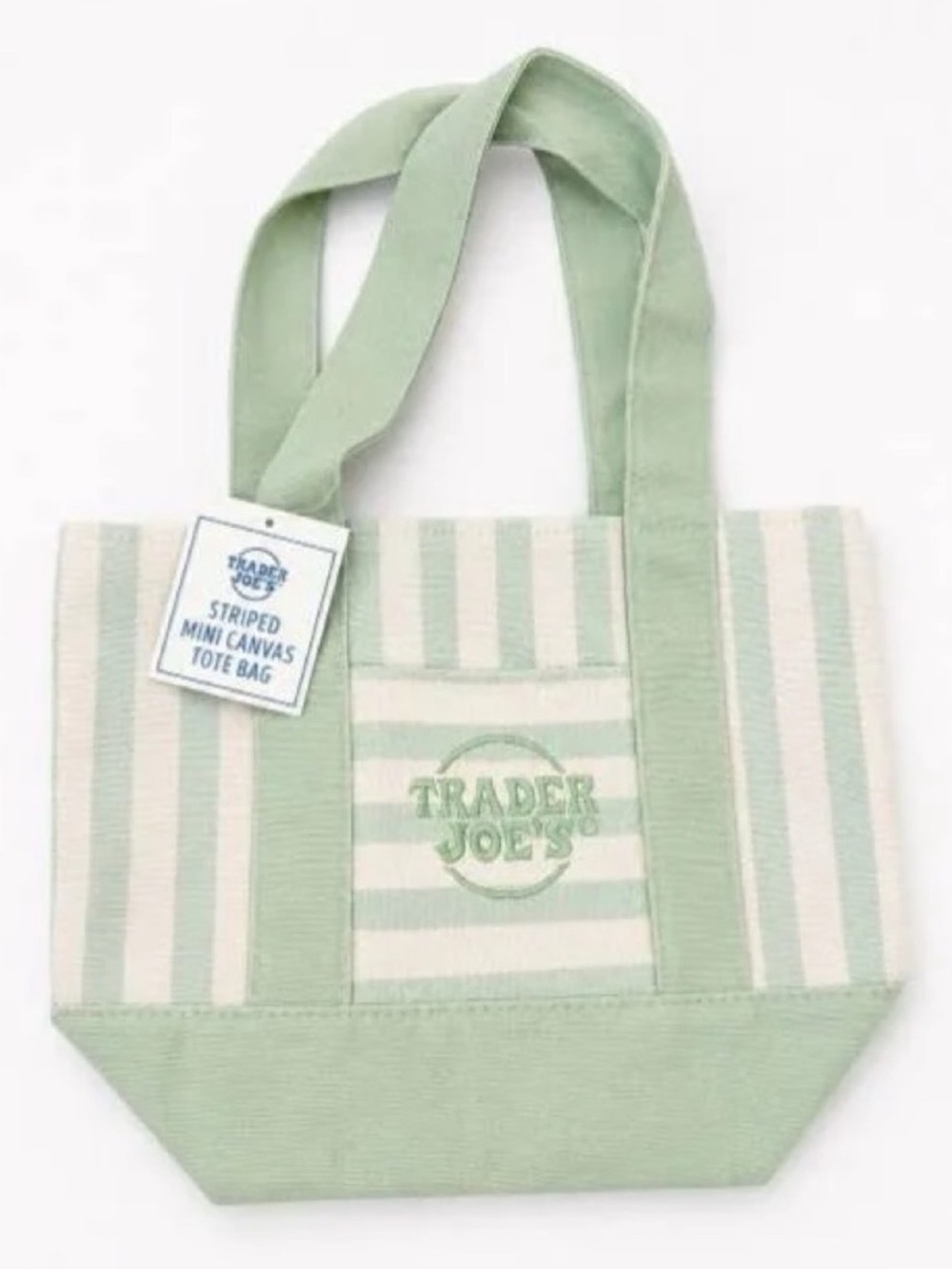 Trader Joe's Striped Mini Canvas Tote Green